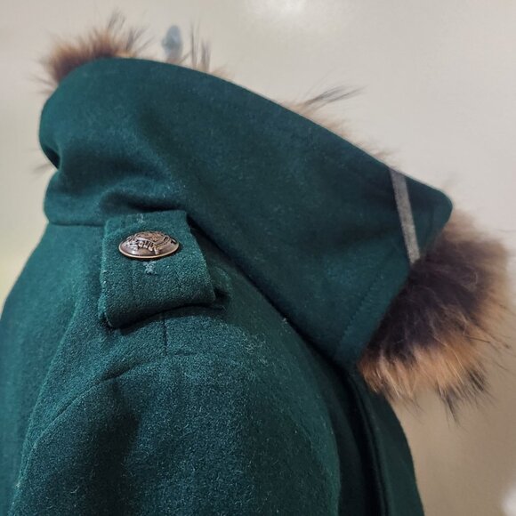 💋BOHO CHIC💋 GORGEOUS VTG WOOL COAT WITH FOX FUR COLLAR in BOTTLE GREEN - Picture 9 of 13